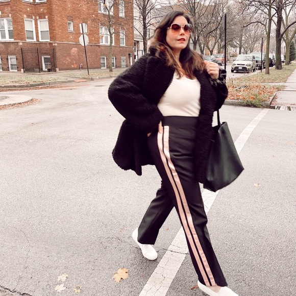 Black Track Pants with Pink Ribbon Stripes - Picture 3 of 10